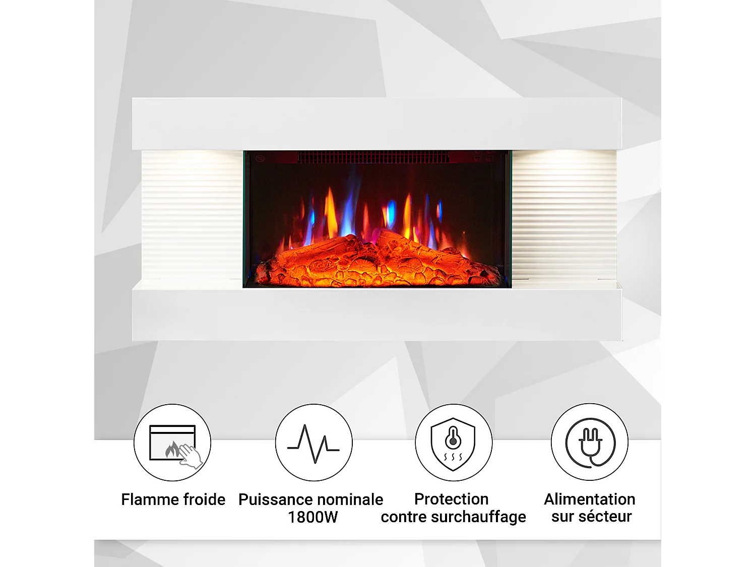 Cheminée électrique BALDERIA Ida ñ Cheminée murale - Blanc