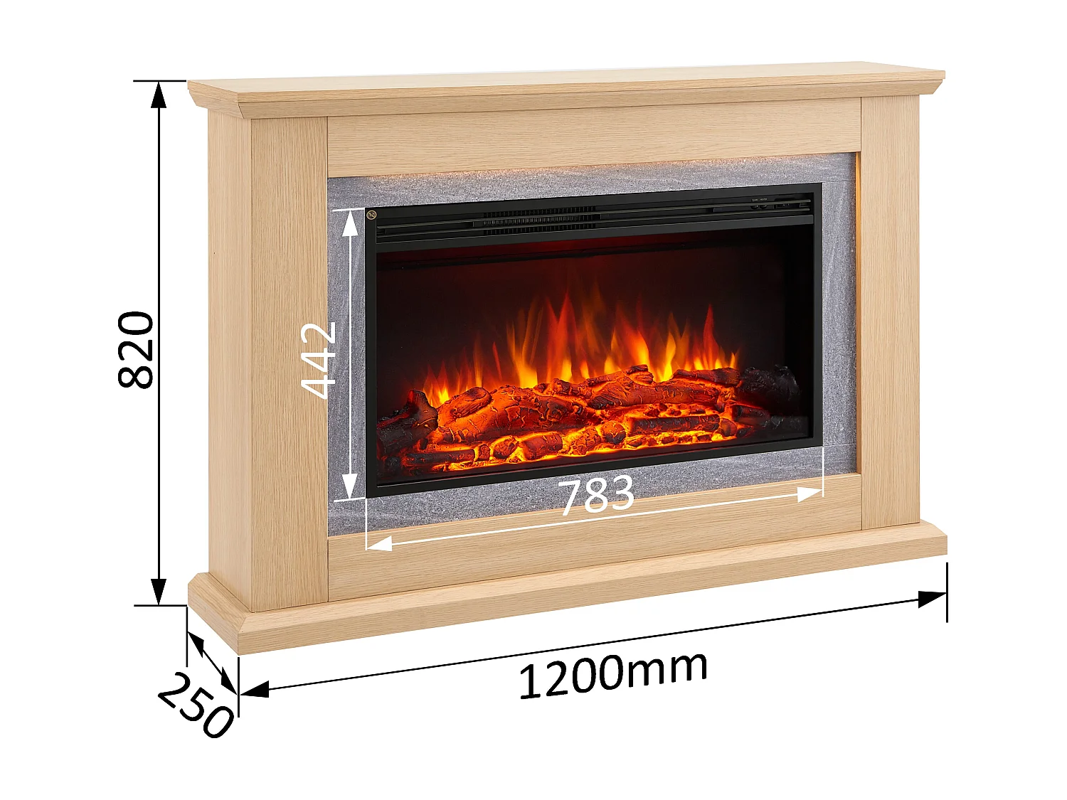 Cheminée électrique BALDERIA Xenia - Cheminée sur pied avec chauffage - Chêne clair
