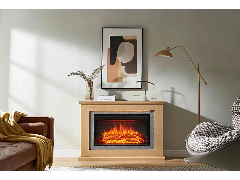 Cheminée électrique BALDERIA Xenia - Cheminée sur pied avec chauffage - Chêne clair