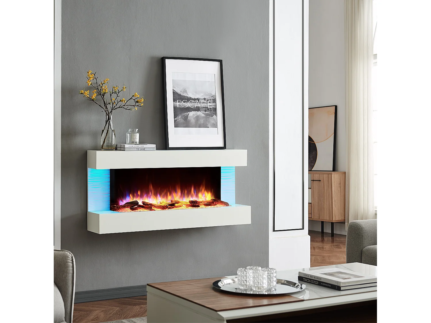 Lareira elétrica BALDERIA Helia - Lareira de parede, 2000 W - Branca