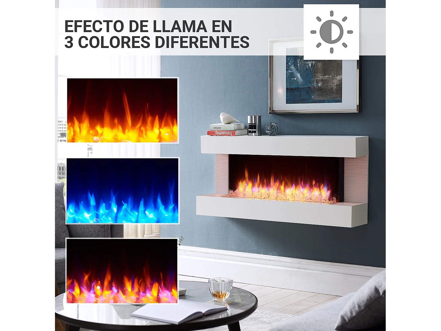 Lareira elétrica BALDERIA Helia - Lareira de parede, 2000 W - Branca