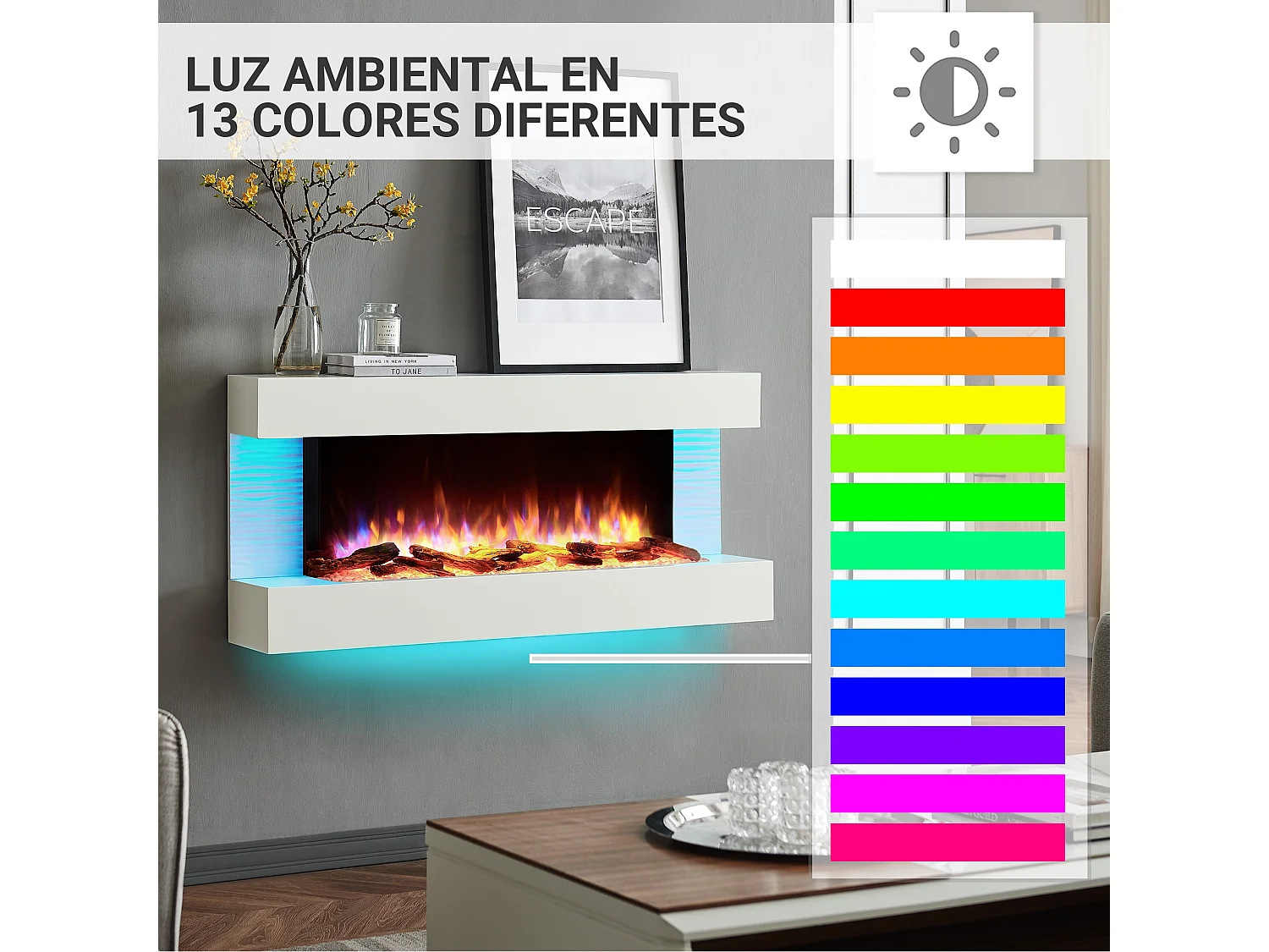 Lareira elétrica BALDERIA Helia - Lareira de parede, 2000 W - Branca