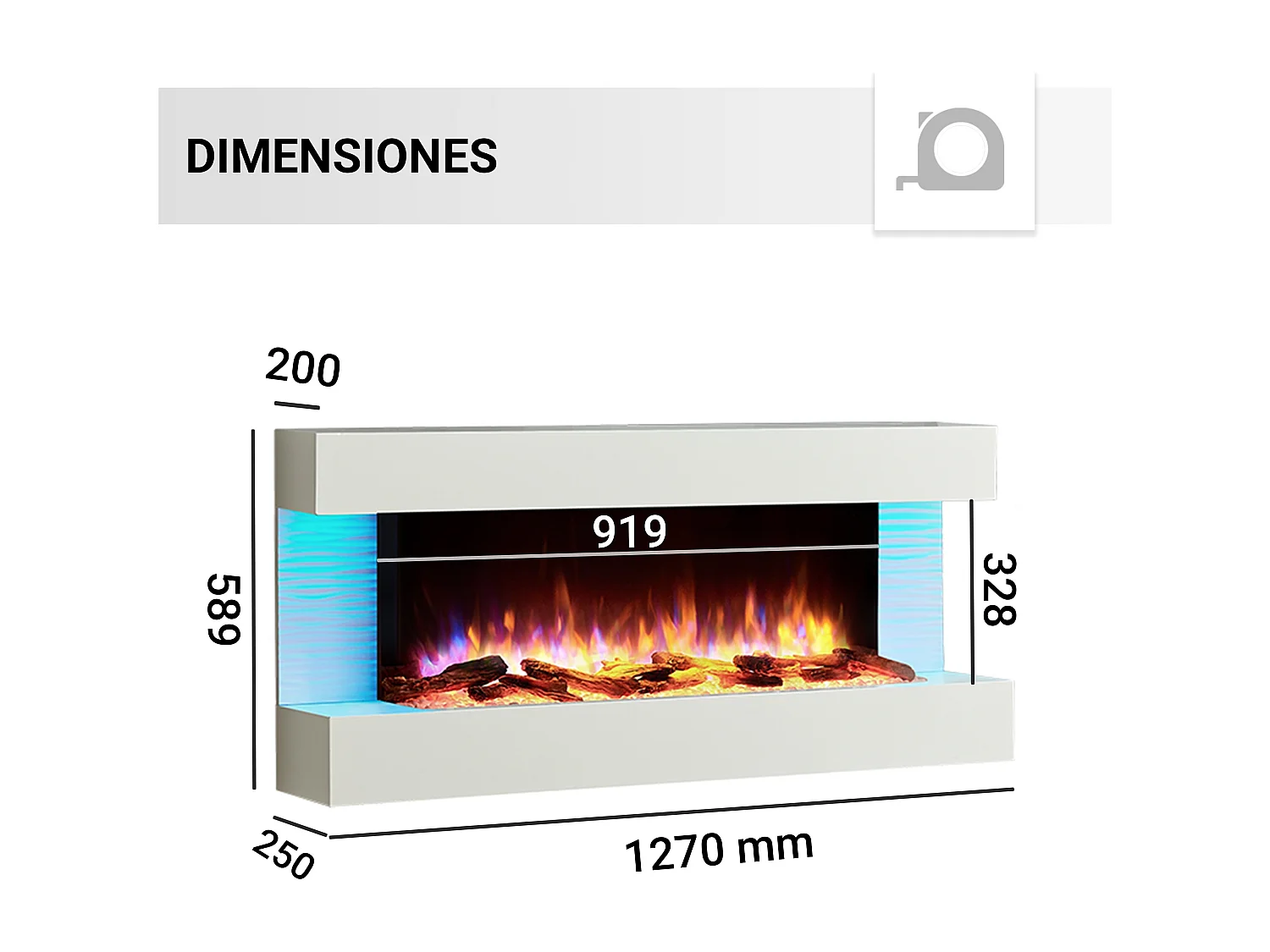 Lareira elétrica BALDERIA Helia - Lareira de parede, 2000 W - Branca