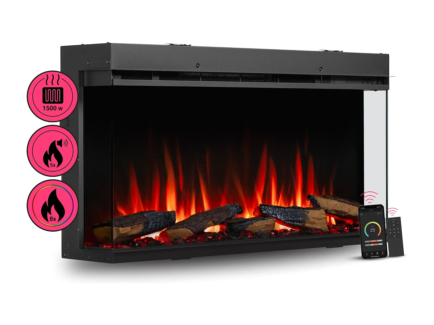 Cheminée électrique BALDERIA Athena smart 36 - Cheminée encastrable - Noir