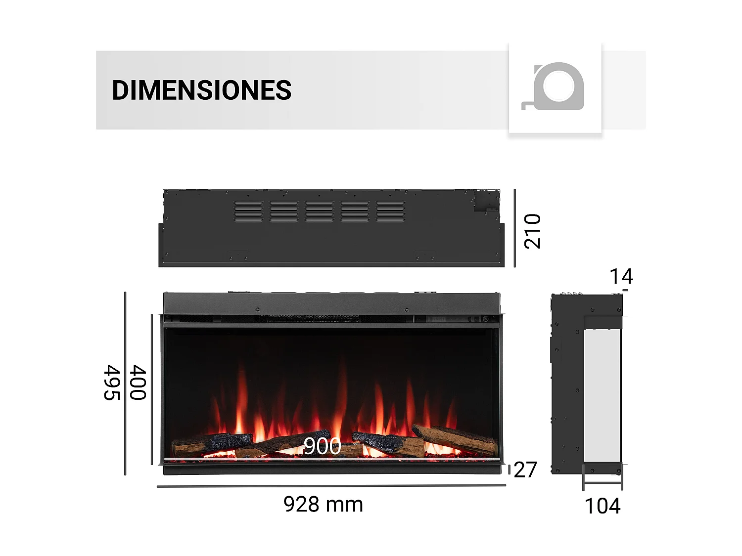 Cheminée électrique BALDERIA Athena smart 36 - Cheminée encastrable - Noir