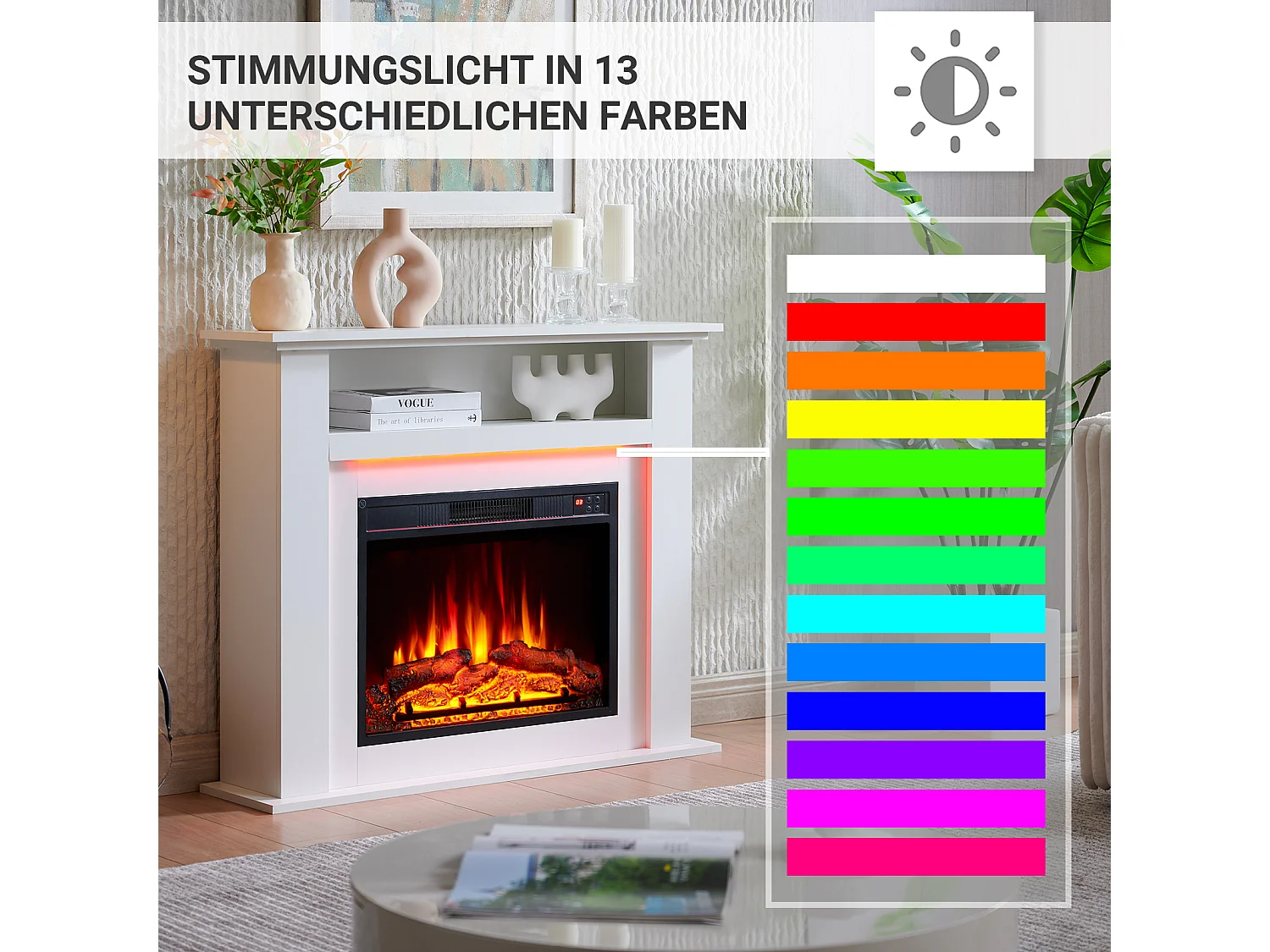 Cheminée électrique BALDERIA Liora - Cheminée sur pied, tablette, chauffage - blanc