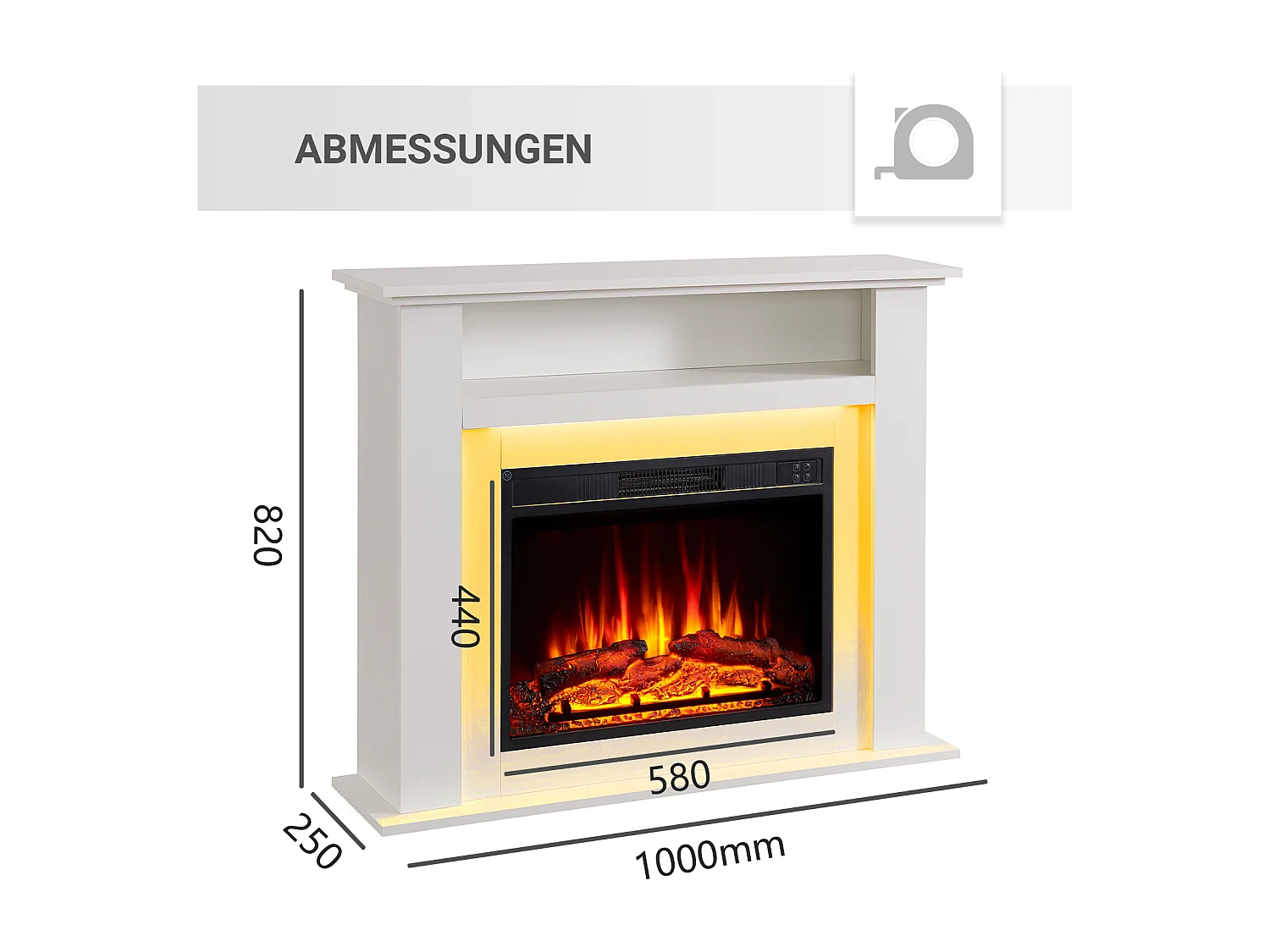 Cheminée électrique BALDERIA Liora - Cheminée sur pied, tablette, chauffage - blanc