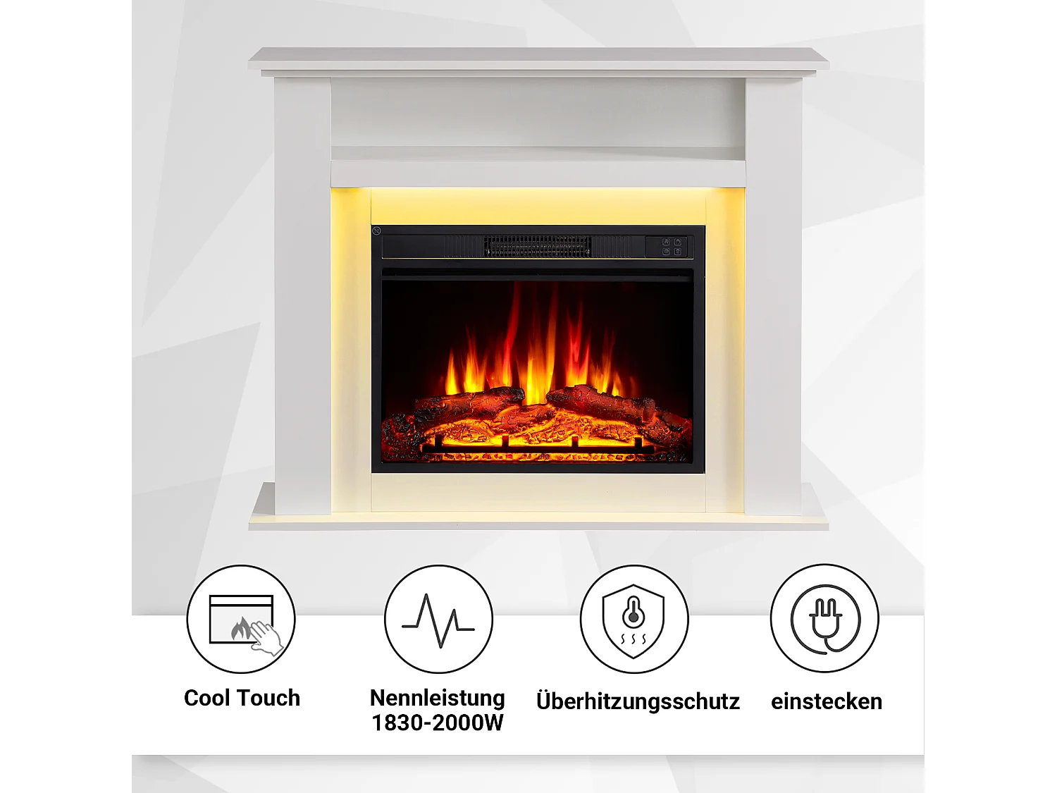 Cheminée électrique BALDERIA Liora - Cheminée sur pied, tablette, chauffage - blanc