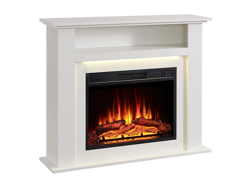 Cheminée électrique BALDERIA Liora - Cheminée sur pied, tablette, chauffage - blanc