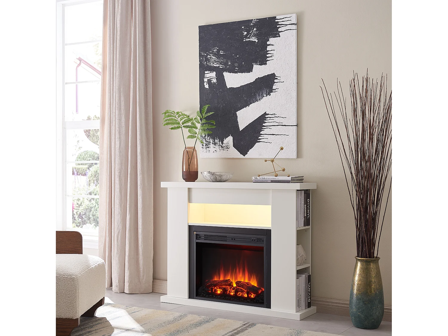 Cheminée électrique BALDERIA William - Cheminée sur pied, chauffage 2000 W - Blanc