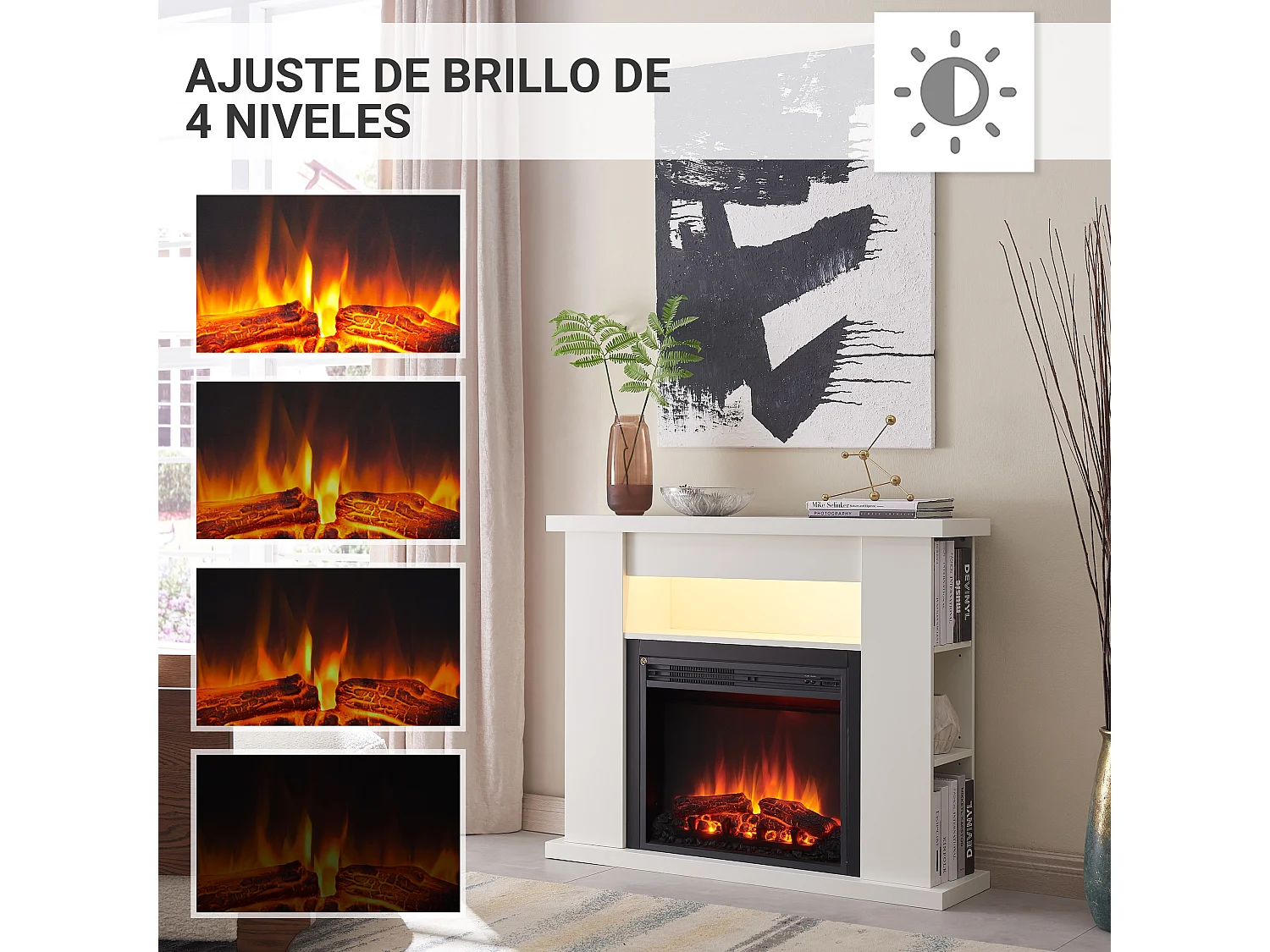 Cheminée électrique BALDERIA William - Cheminée sur pied, chauffage 2000 W - Blanc