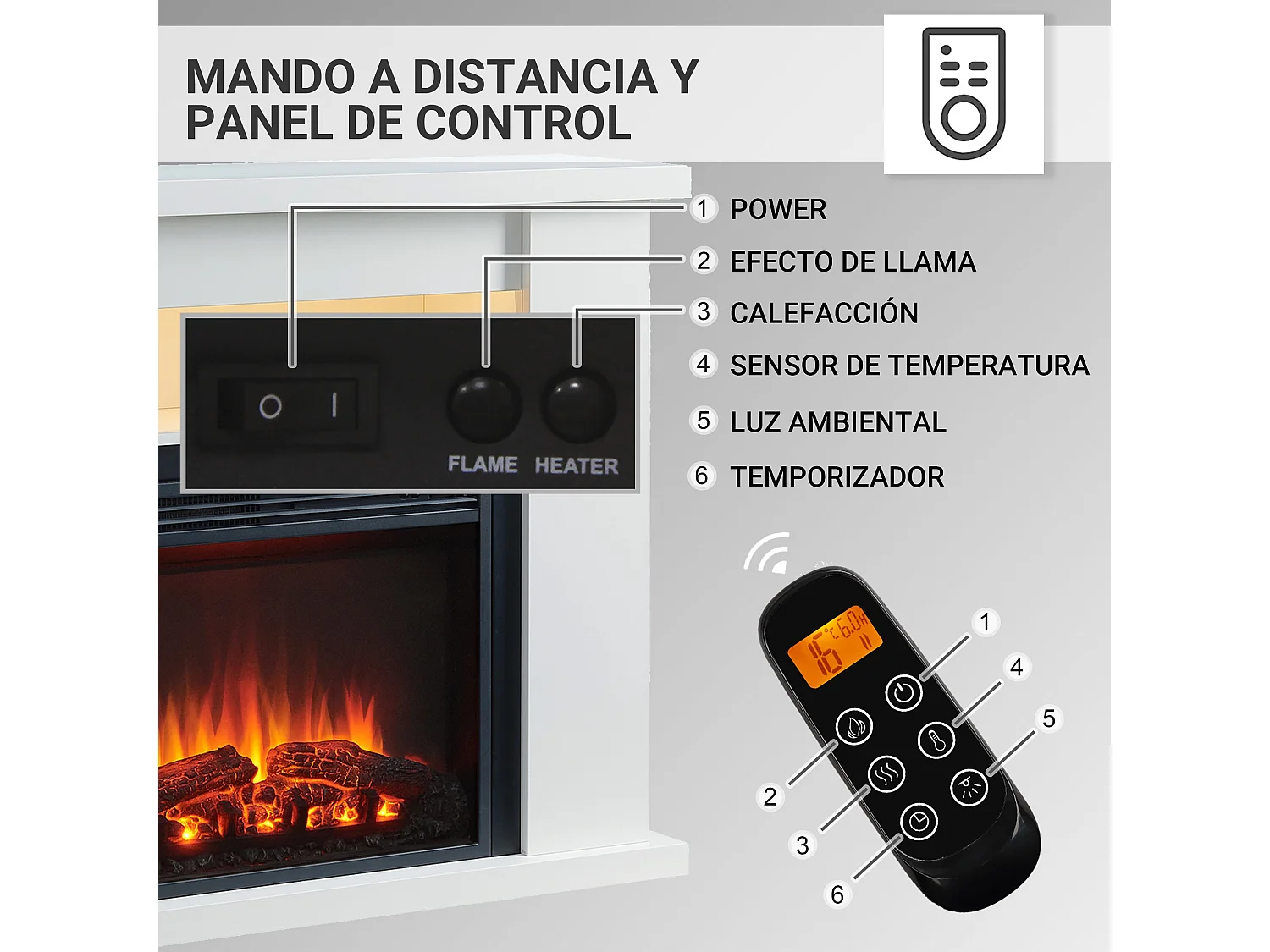 Cheminée électrique BALDERIA William - Cheminée sur pied, chauffage 2000 W - Blanc