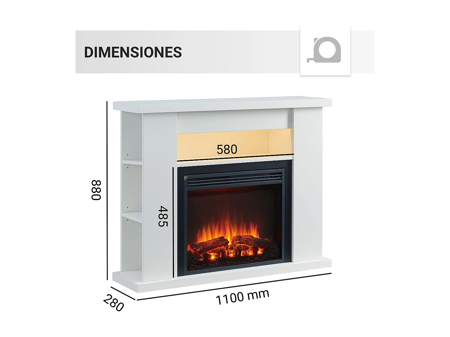 Cheminée électrique BALDERIA William - Cheminée sur pied, chauffage 2000 W - Blanc