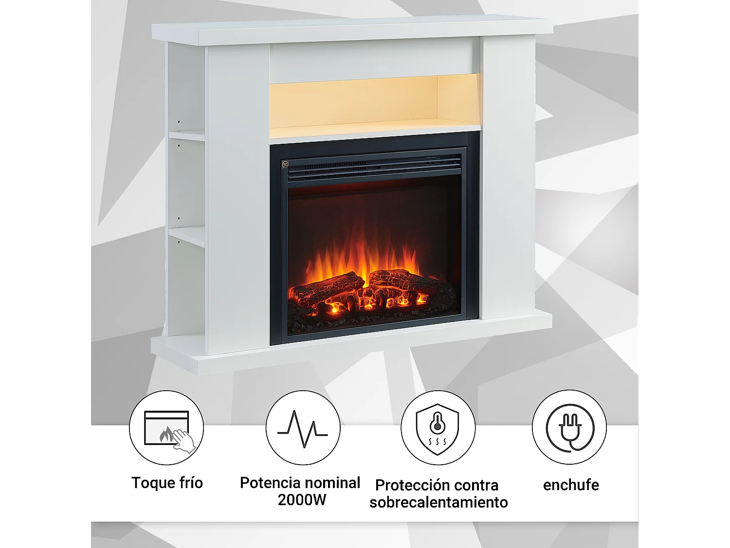 Cheminée électrique BALDERIA William - Cheminée sur pied, chauffage 2000 W - Blanc