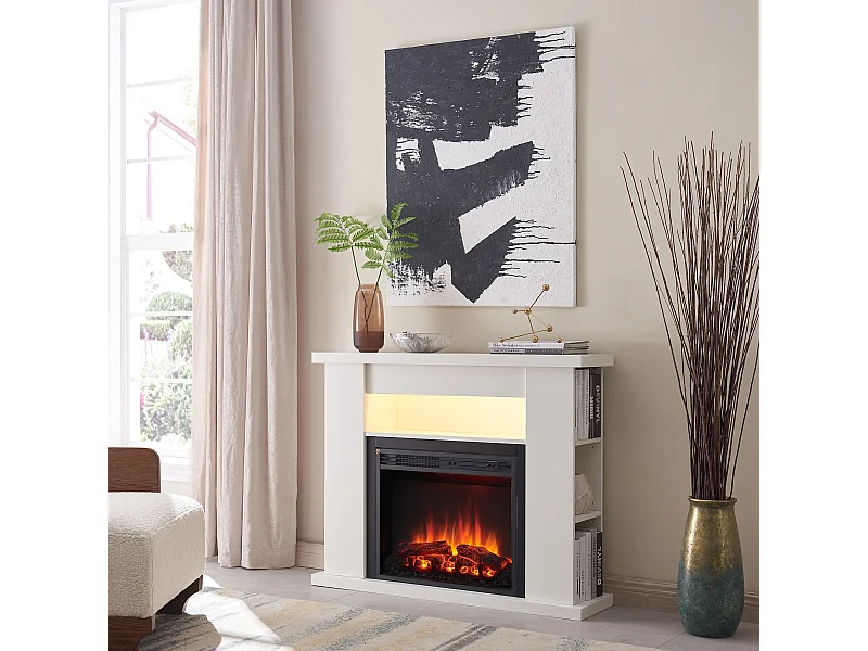 Cheminée électrique BALDERIA William - Cheminée sur pied, chauffage 2000 W - Blanc