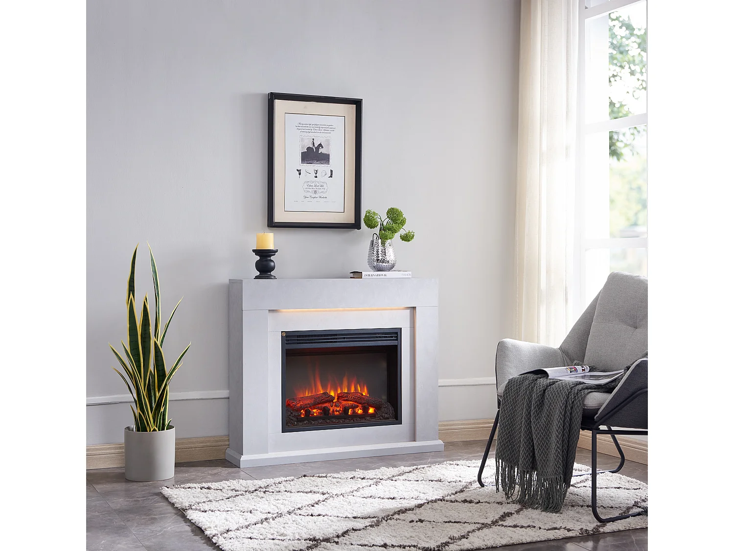 Cheminée électrique BALDERIA Apollon - Cheminée sur pied avec chauffage - Aspect béton