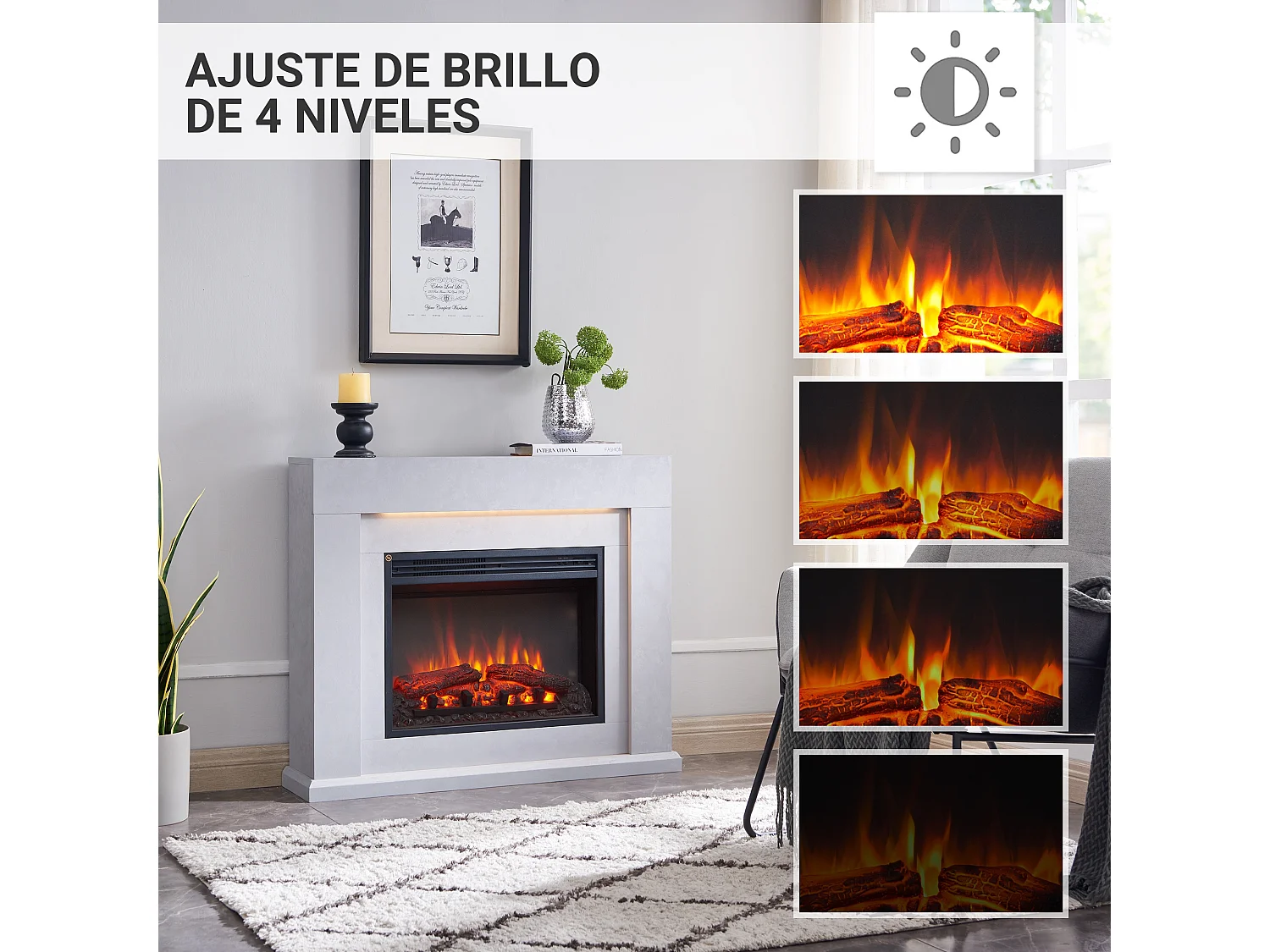 Cheminée électrique BALDERIA Apollon - Cheminée sur pied avec chauffage - Aspect béton