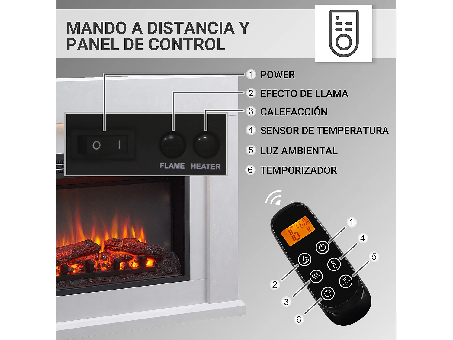 Cheminée électrique BALDERIA Apollon - Cheminée sur pied avec chauffage - Aspect béton