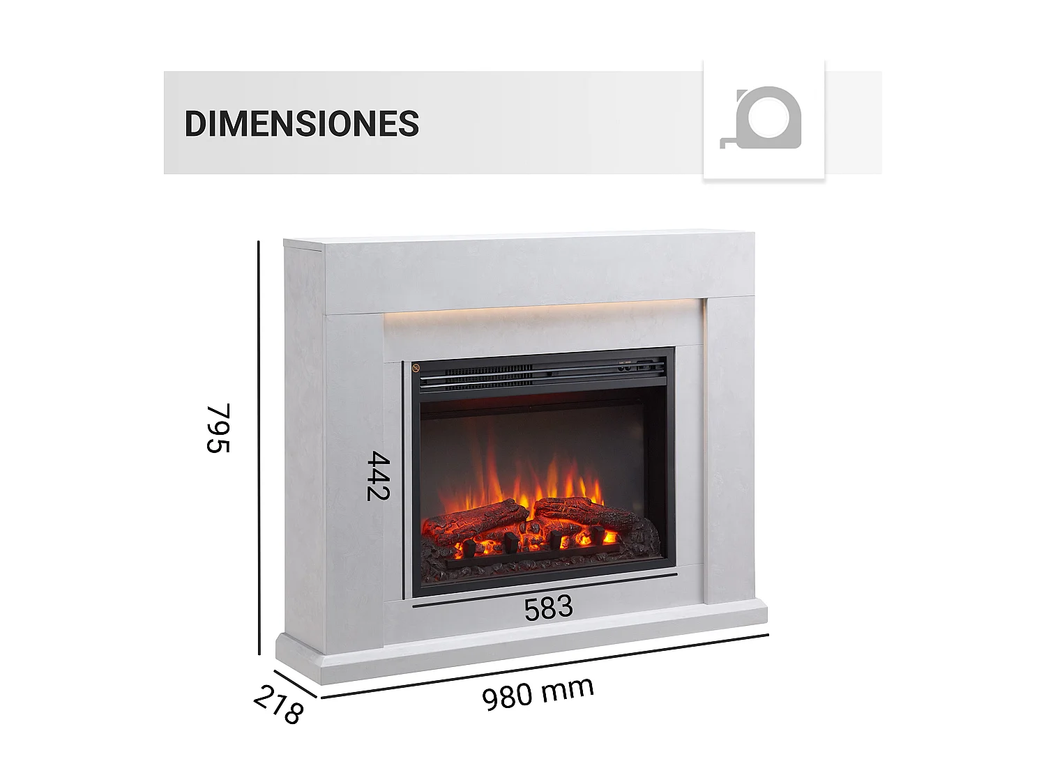 Cheminée électrique BALDERIA Apollon - Cheminée sur pied avec chauffage - Aspect béton