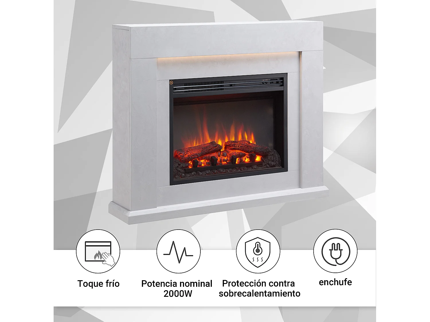 Cheminée électrique BALDERIA Apollon - Cheminée sur pied avec chauffage - Aspect béton