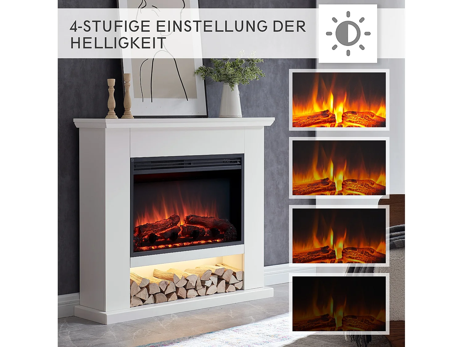 Cheminée électrique BALDERIA Archie - Cheminée sur pied avec chauffage - Blanc