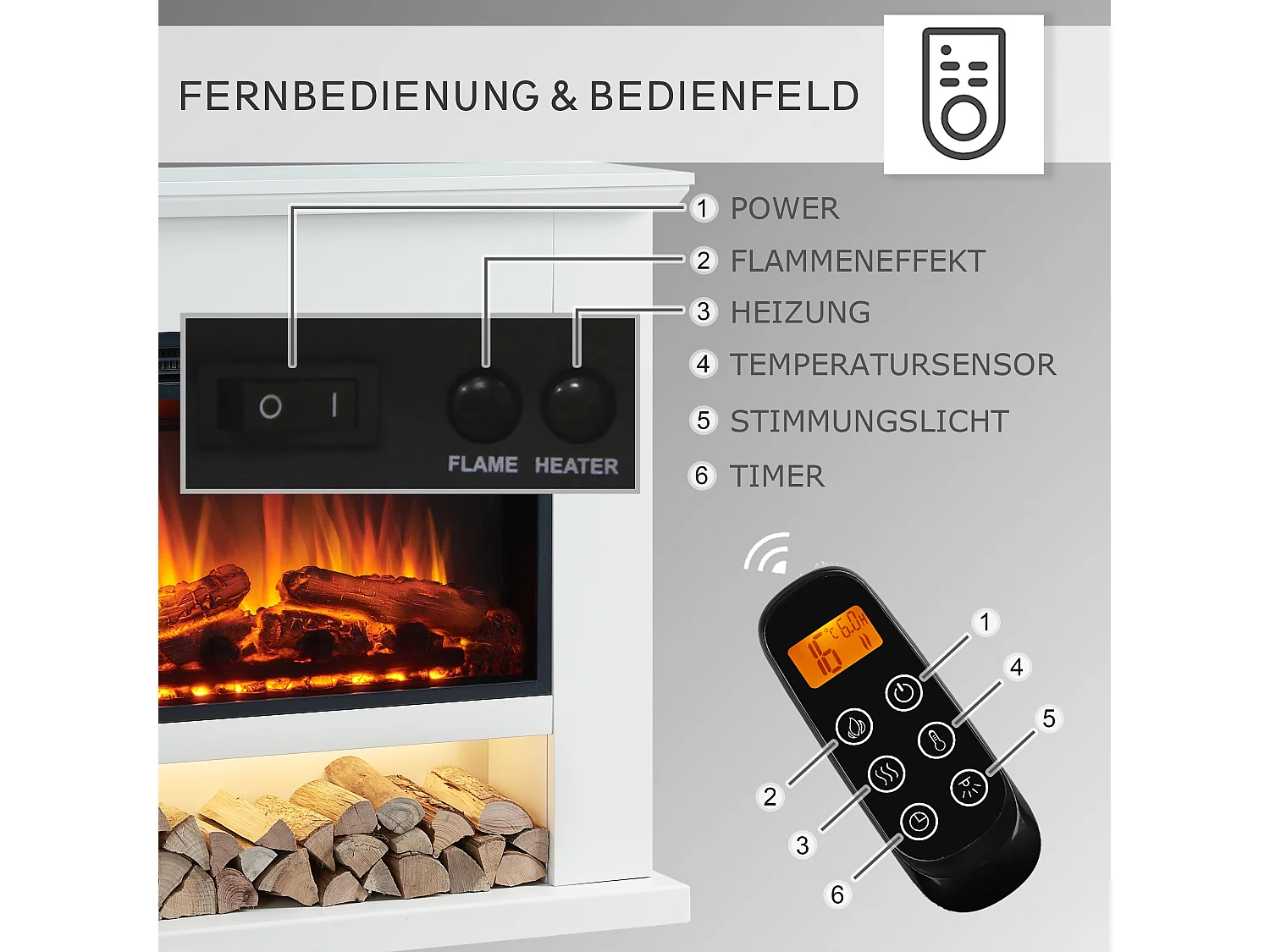 Cheminée électrique BALDERIA Archie - Cheminée sur pied avec chauffage - Blanc