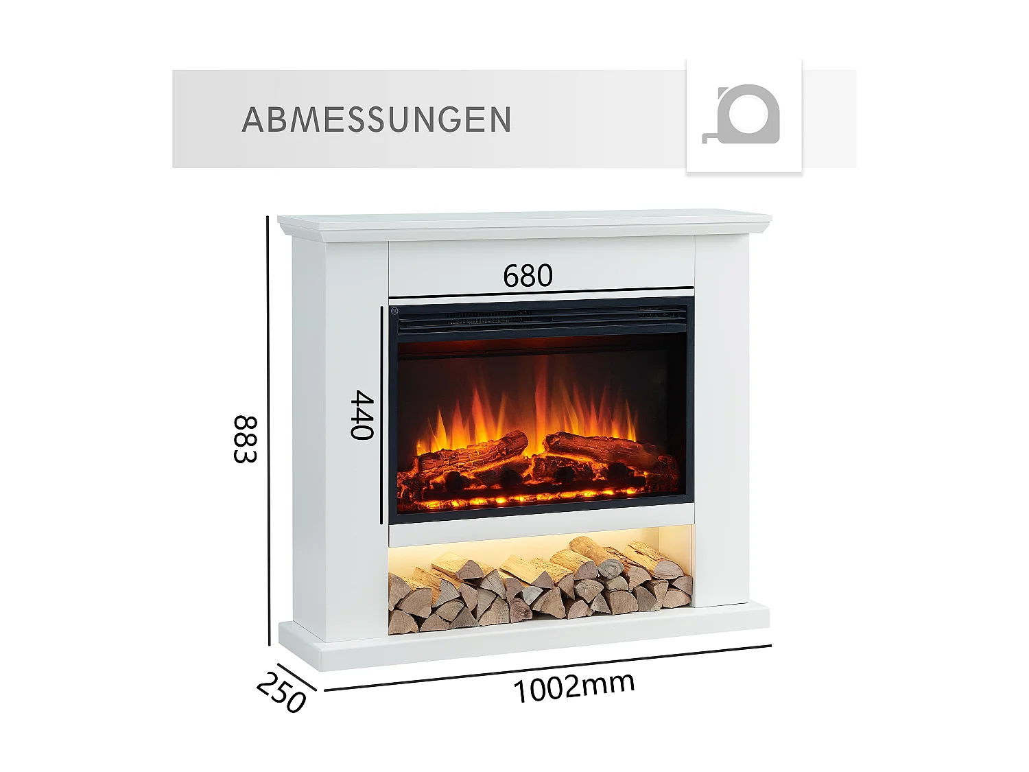 Cheminée électrique BALDERIA Archie - Cheminée sur pied avec chauffage - Blanc