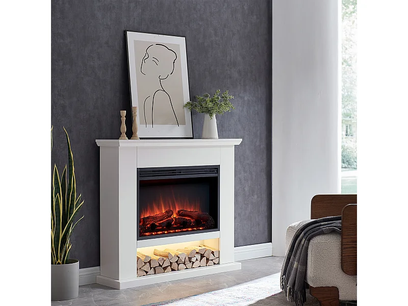 Cheminée électrique BALDERIA Archie - Cheminée sur pied avec chauffage - Blanc