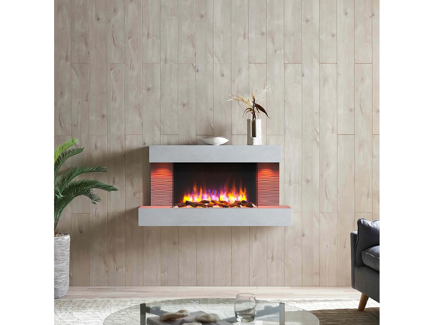 Lareira elétrica BALDERIA Aieda - Lareira de parede, aquecimento 2000 W - Aspecto betão