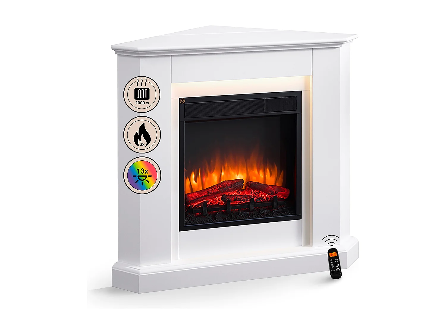 Cheminée électrique BALDERIA Candela - Cheminée d'angle, chauffage 2000 W - Blanc