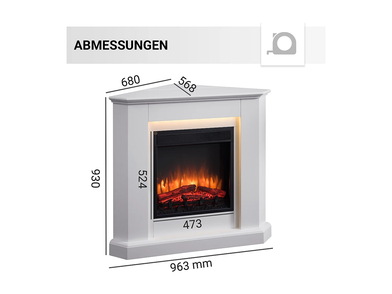 Cheminée électrique BALDERIA Candela - Cheminée d'angle, chauffage 2000 W - Blanc