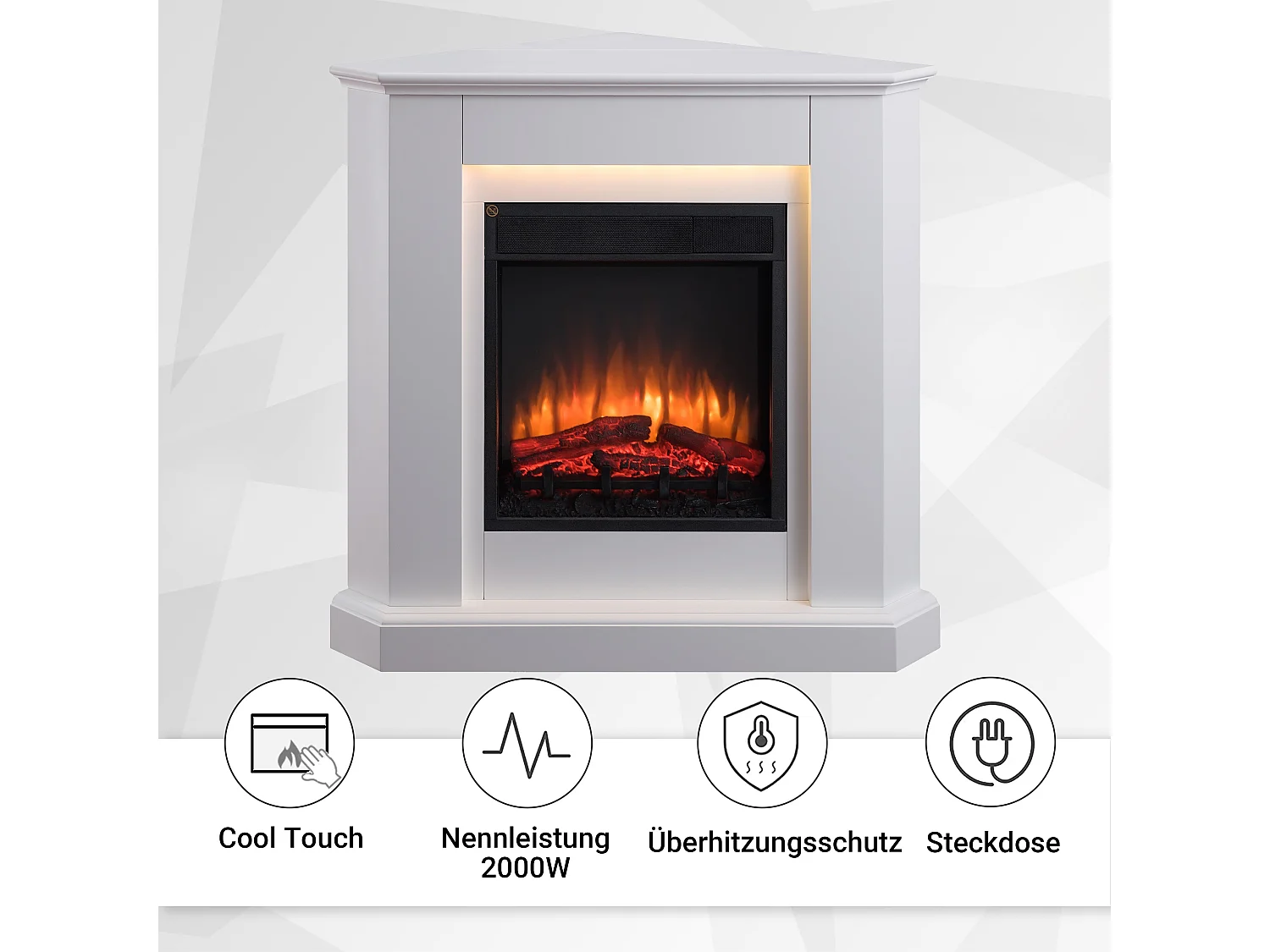 Cheminée électrique BALDERIA Candela - Cheminée d'angle, chauffage 2000 W - Blanc