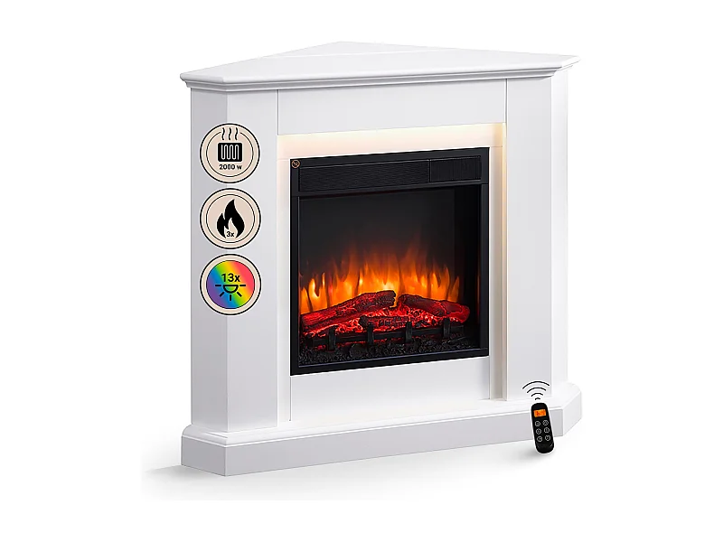 Cheminée électrique BALDERIA Candela - Cheminée d'angle, chauffage 2000 W - Blanc