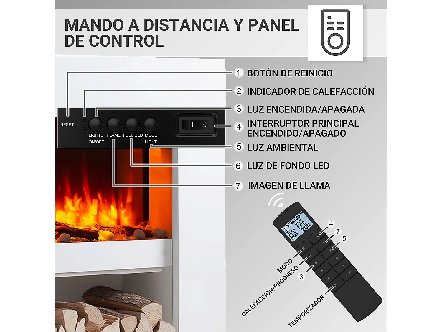 Lareira elétrica BALDERIA Naran - Lareira de chão - Branca