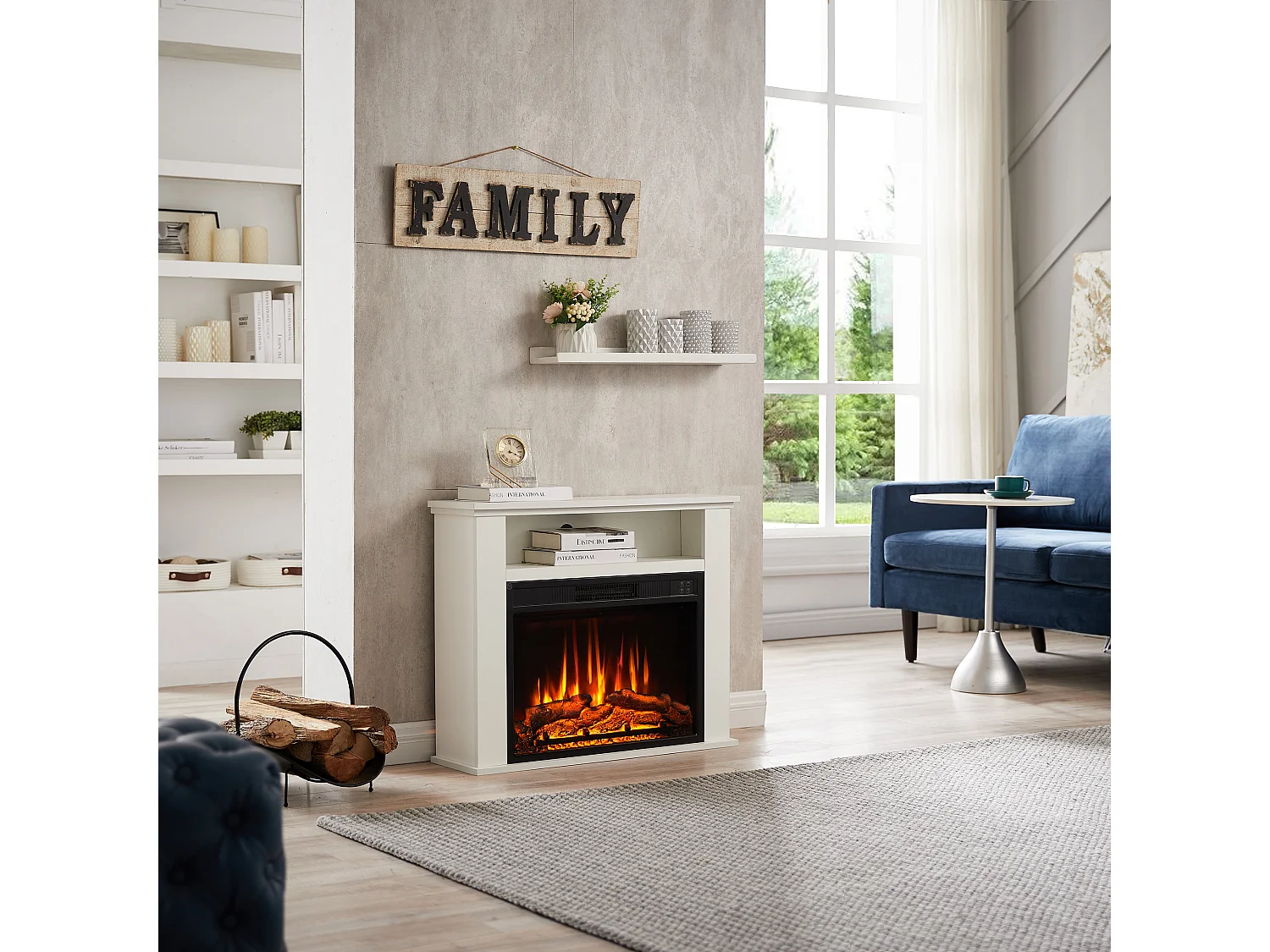 Elektrokamin BALDERIA Frida - Standkamin, 3D-Flammeneffekt, 2000W - Weiss
