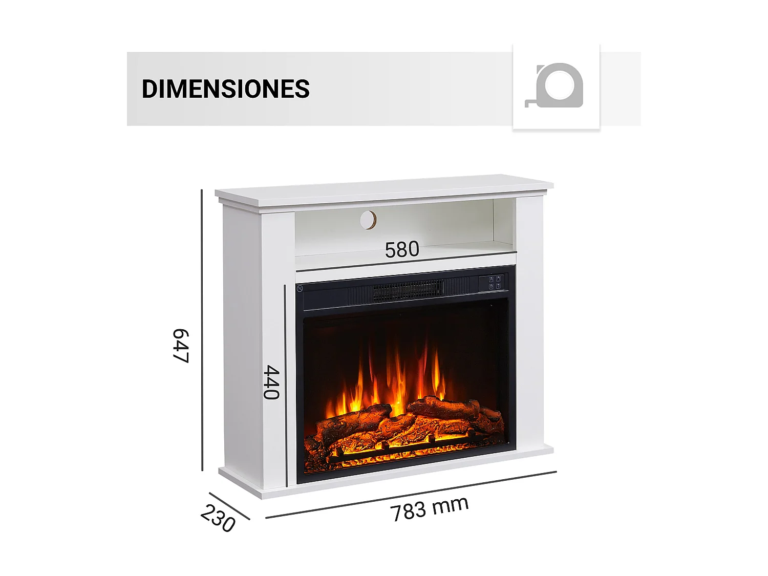 Elektrokamin BALDERIA Frida - Standkamin, 3D-Flammeneffekt, 2000W - Weiss