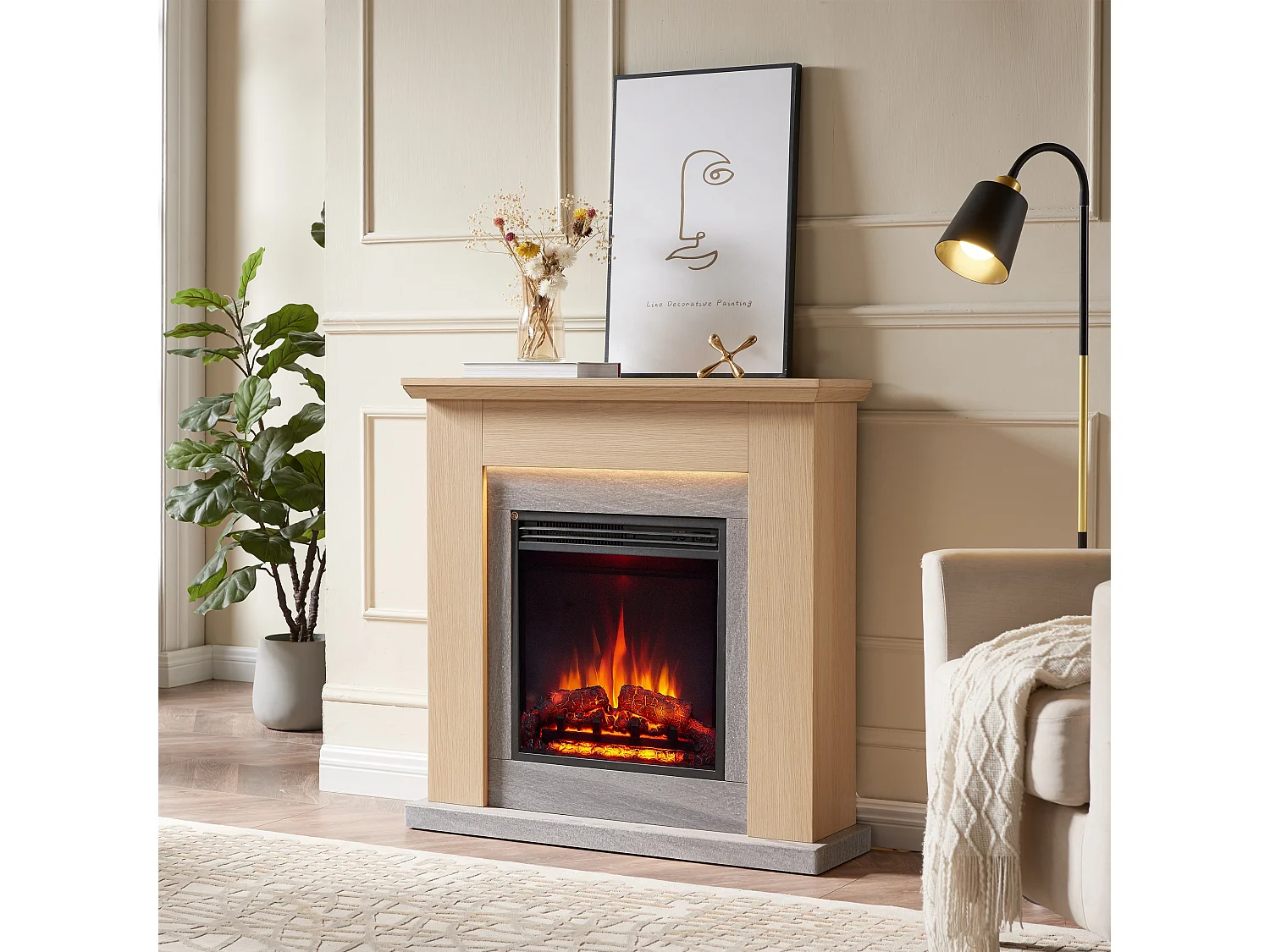 Cheminée électrique BALDERIA Pandora - Cheminée sur pied, 2000 W - Marron clair