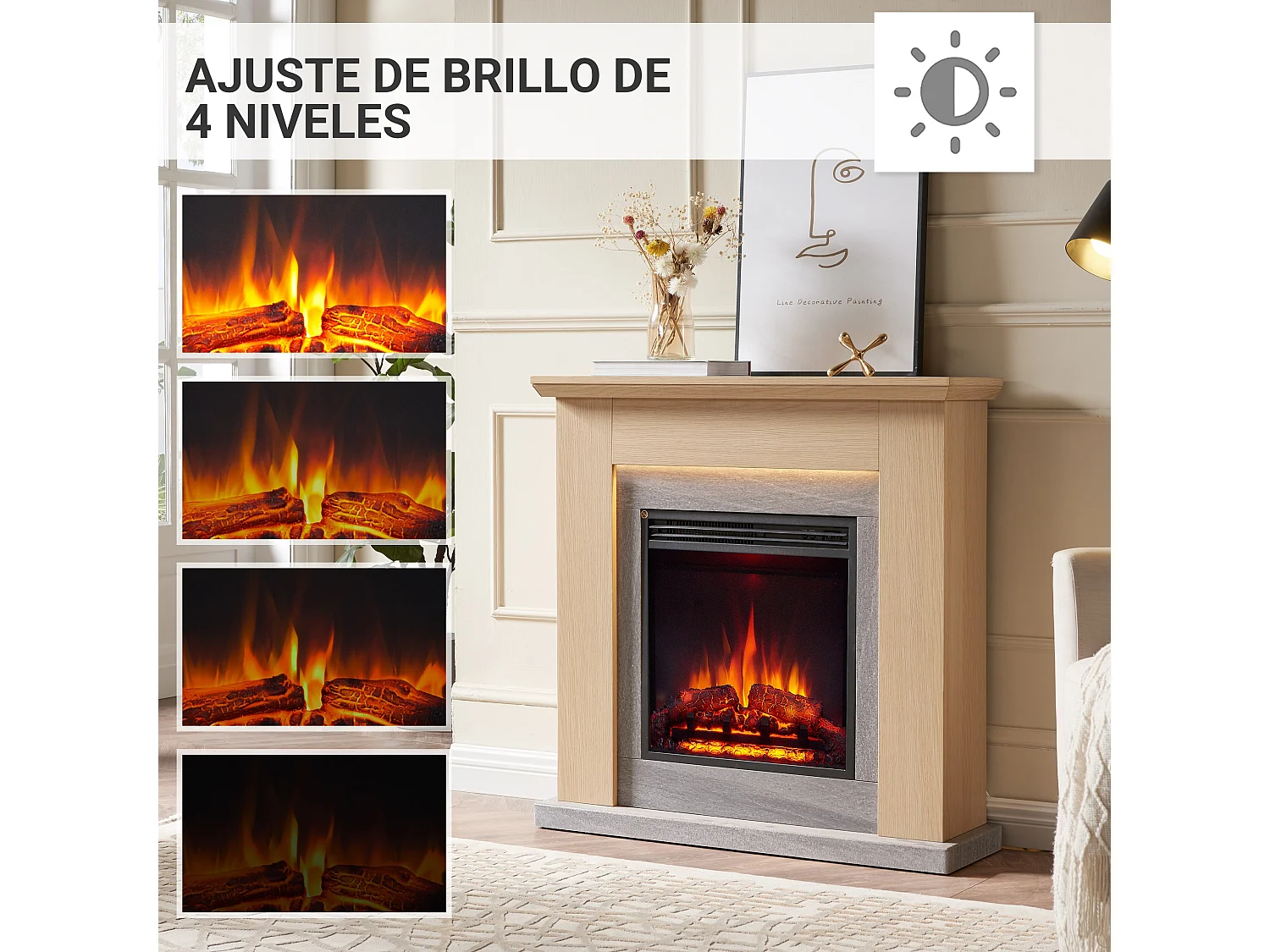 Cheminée électrique BALDERIA Pandora - Cheminée sur pied, 2000 W - Marron clair