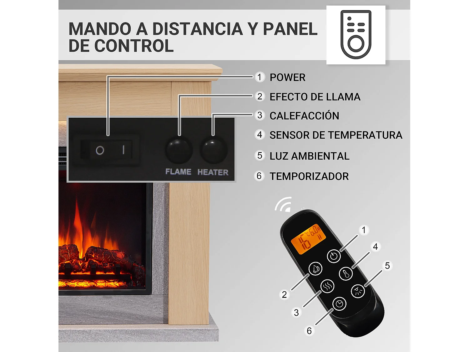 Cheminée électrique BALDERIA Pandora - Cheminée sur pied, 2000 W - Marron clair