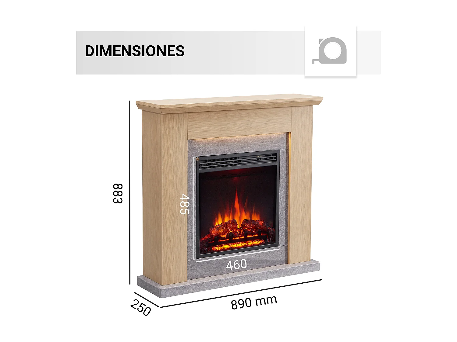 Cheminée électrique BALDERIA Pandora - Cheminée sur pied, 2000 W - Marron clair