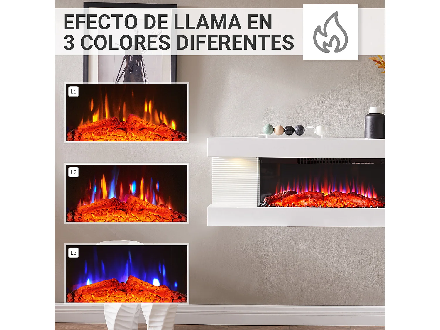 Elektrokamin BALDERIA Lumina - Wandkamin - weiss