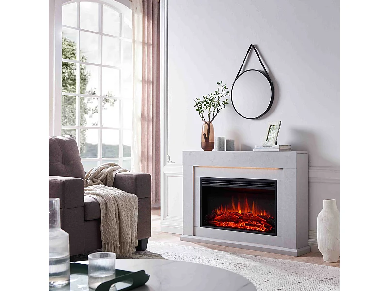 Cheminée électrique BALDERIA Xerxes - Cheminée sur pied, chauffage 2000 W - Aspect béton