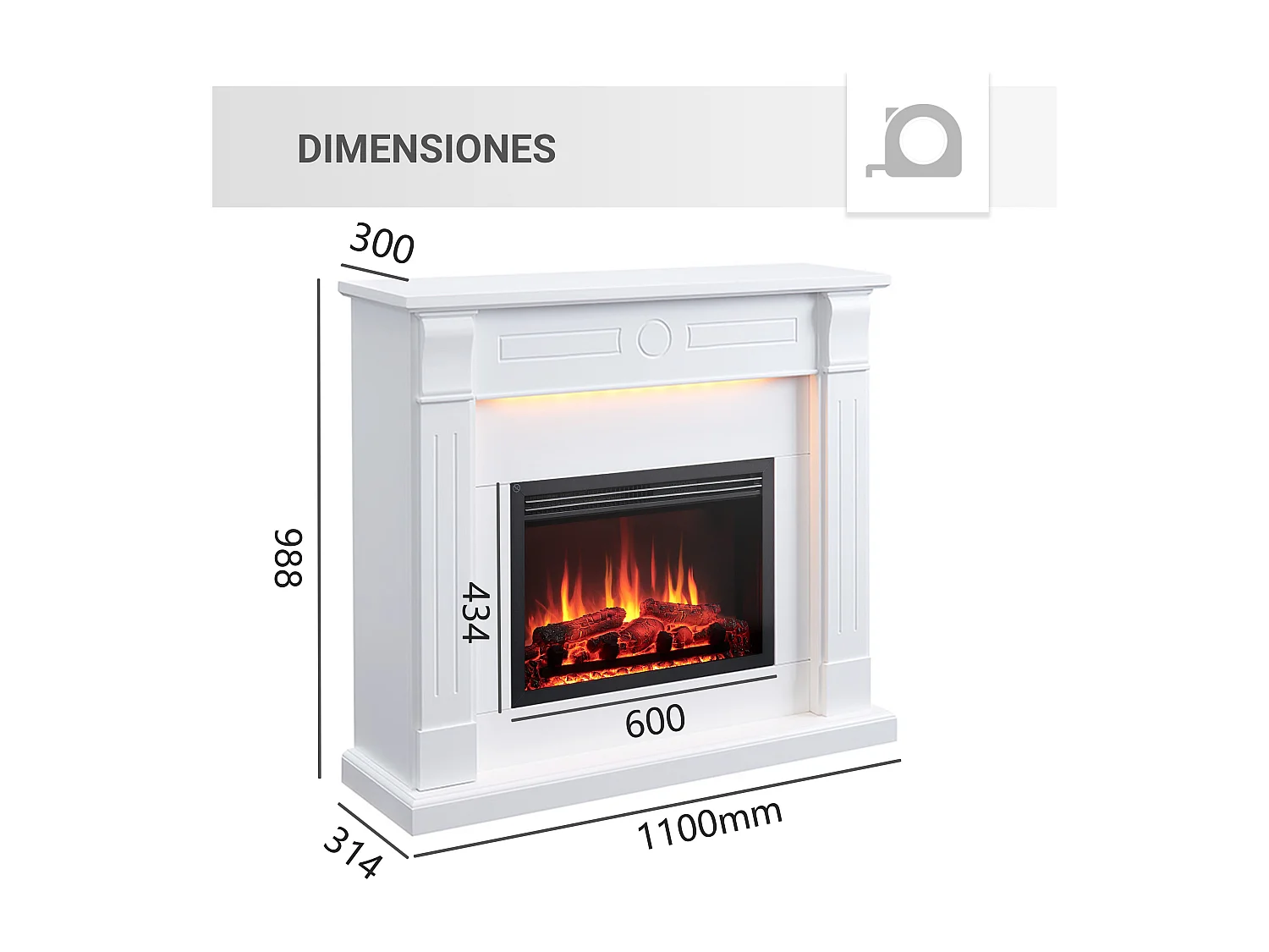 Lareira elétrica BALDERIA Hikaru - Lareira de chão - Branca