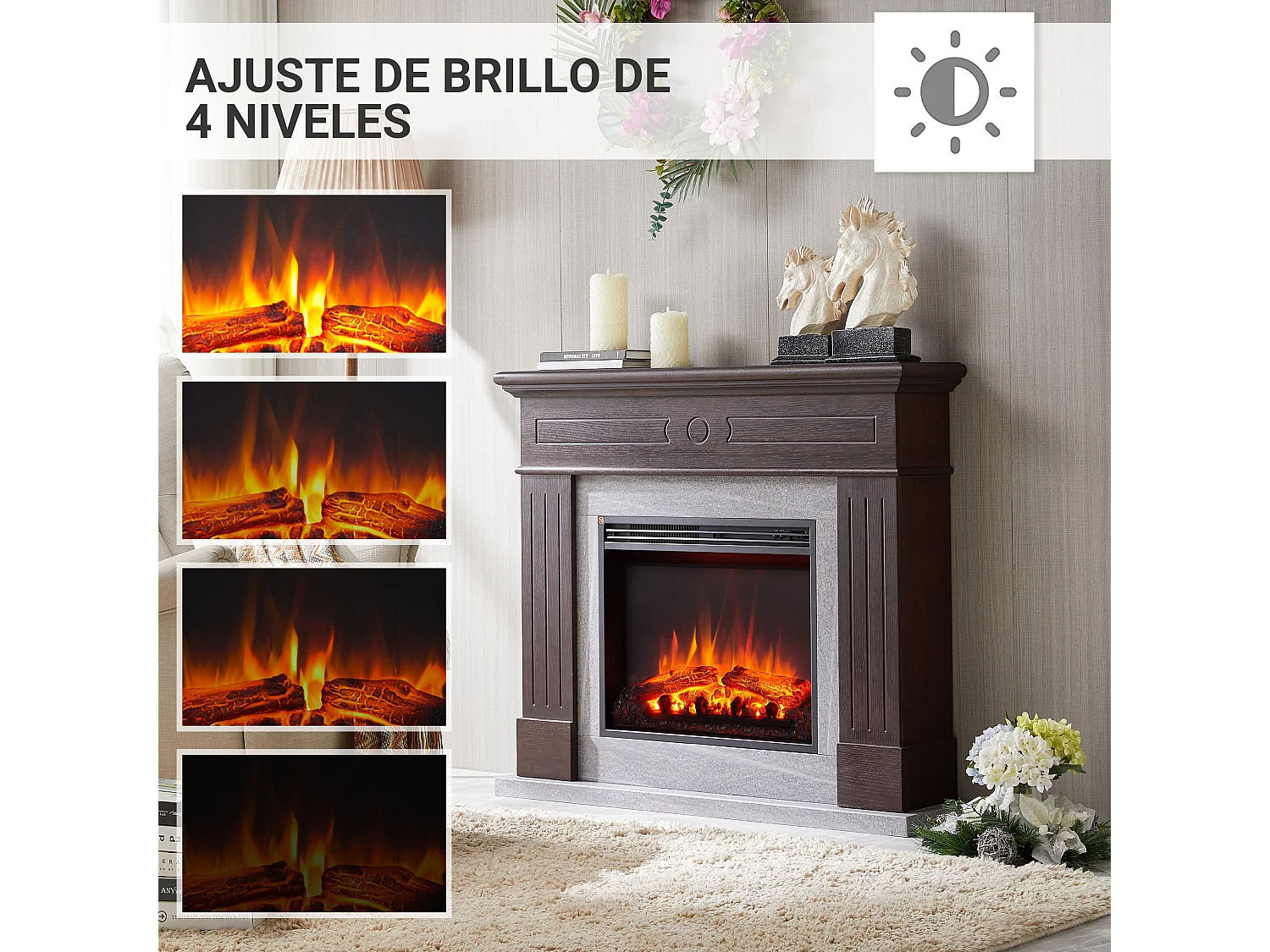 Cheminée électrique BALDERIA Leandros - Cheminée sur pied, 2000 W - Chêne foncé