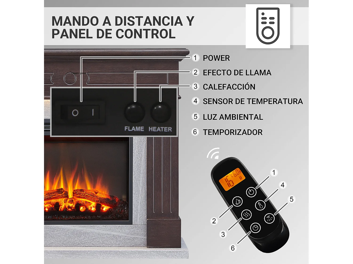 Cheminée électrique BALDERIA Leandros - Cheminée sur pied, 2000 W - Chêne foncé