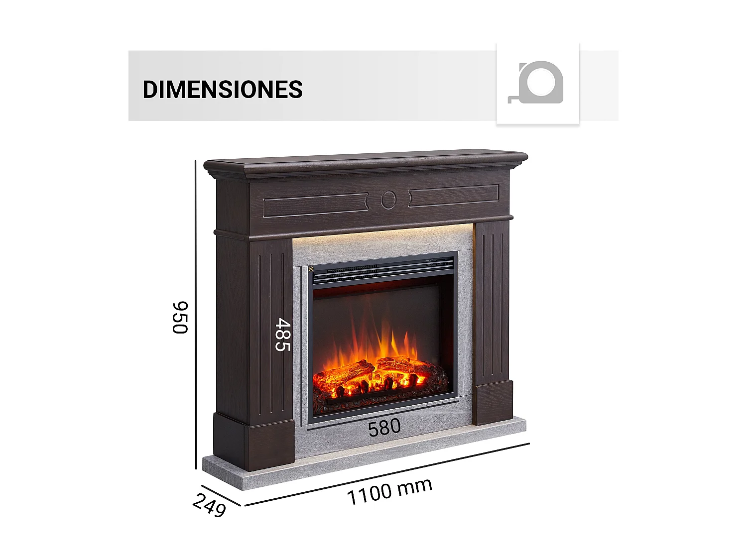 Cheminée électrique BALDERIA Leandros - Cheminée sur pied, 2000 W - Chêne foncé
