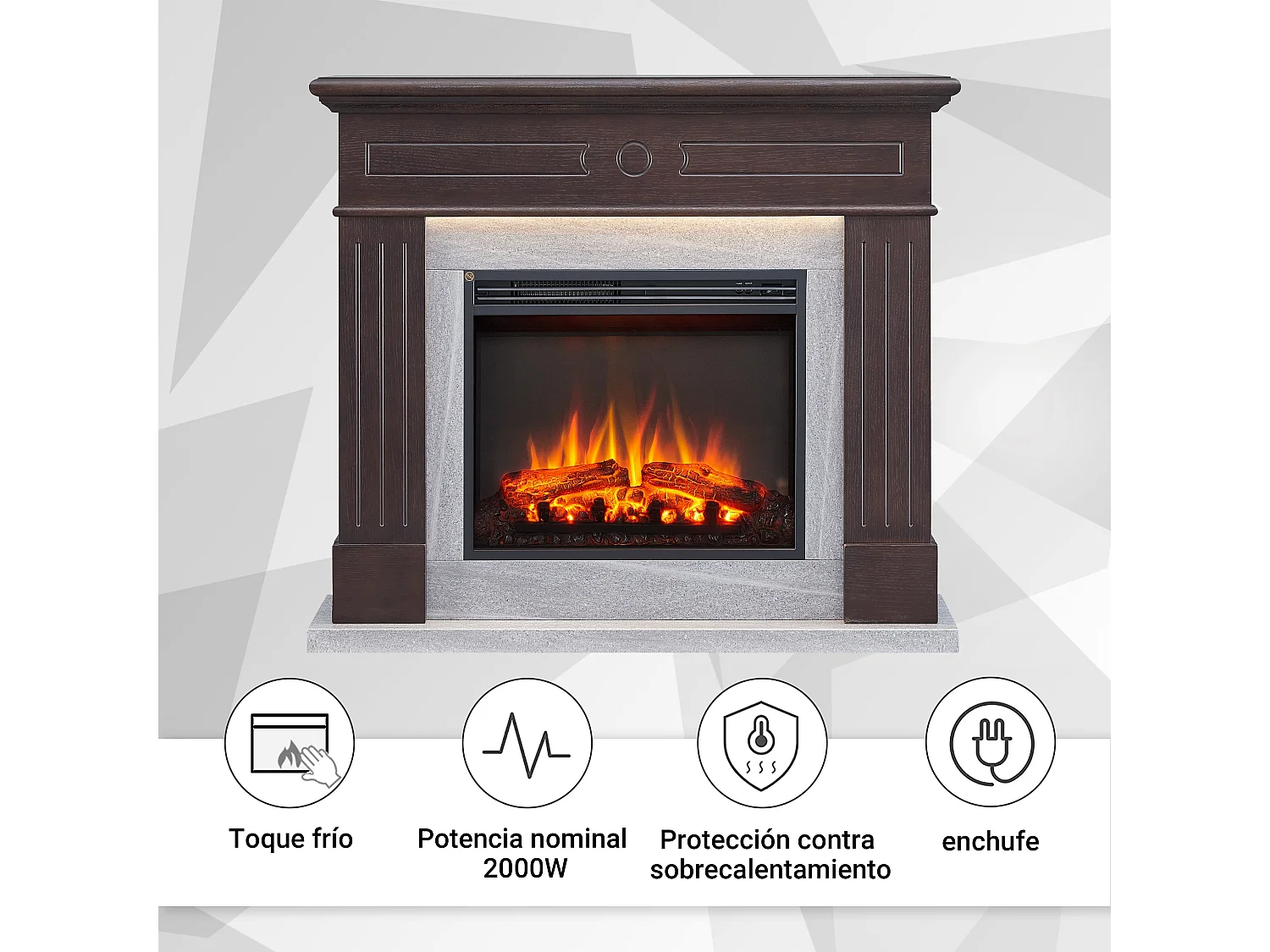 Cheminée électrique BALDERIA Leandros - Cheminée sur pied, 2000 W - Chêne foncé