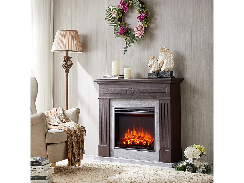 Cheminée électrique BALDERIA Leandros - Cheminée sur pied, 2000 W - Chêne foncé