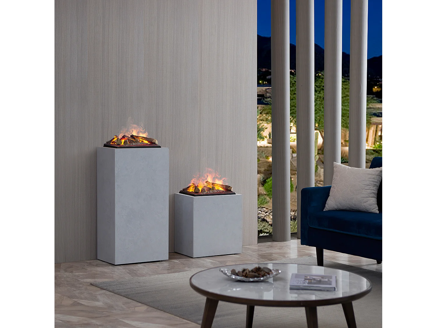 Cheminée électrique BALDERIA Ikarus - Cheminée sur pied avec effet de flammes Optmimyst, brouillard - aspect béton