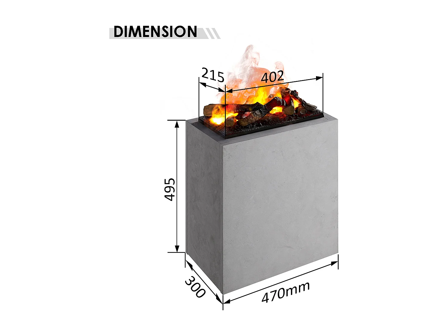 Cheminée électrique BALDERIA Ikarus - Cheminée sur pied avec effet de flammes Optmimyst, brouillard - aspect béton